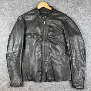 Vintage 70s Espirit Cafe Racer Leather Jacket Mens 42 Black TALON Zipper